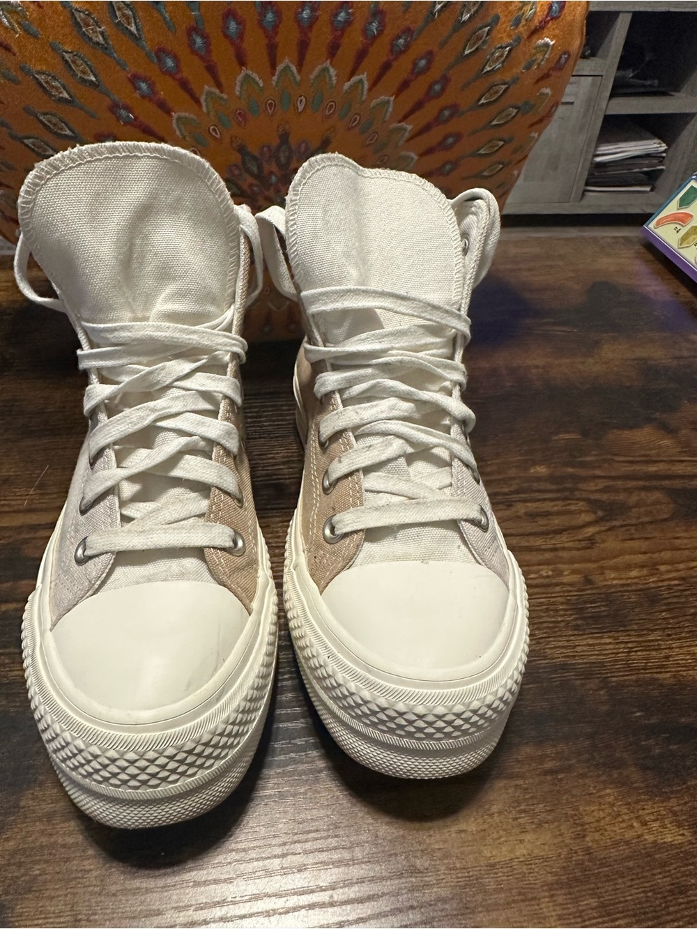 Converse High-Top Sneakers in Cream and Tan